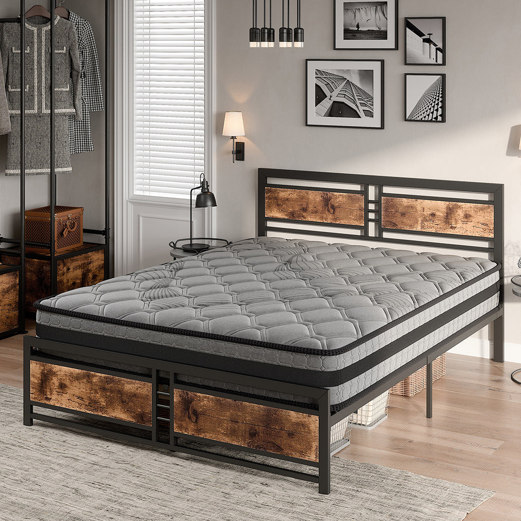 Metal Bed Frame Mattress Base Set Wood Queen-1954802936362176518