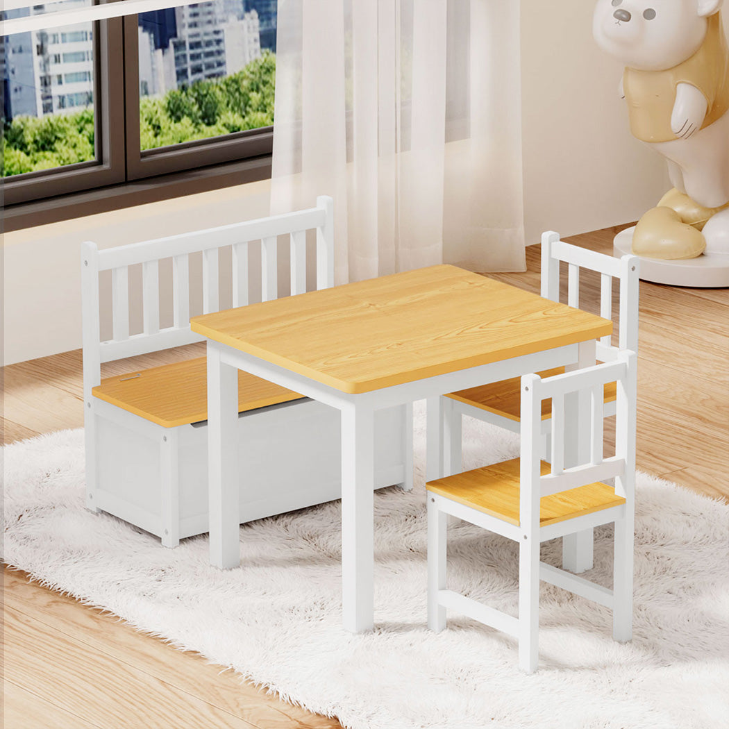 Bopeep Kids Table and Chairs Set Wooden Study Play 4PCS-1954802474309259270