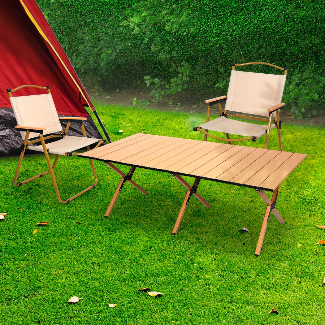 Levede Folding Camping Table Chair Set Oak-1954802885409771526