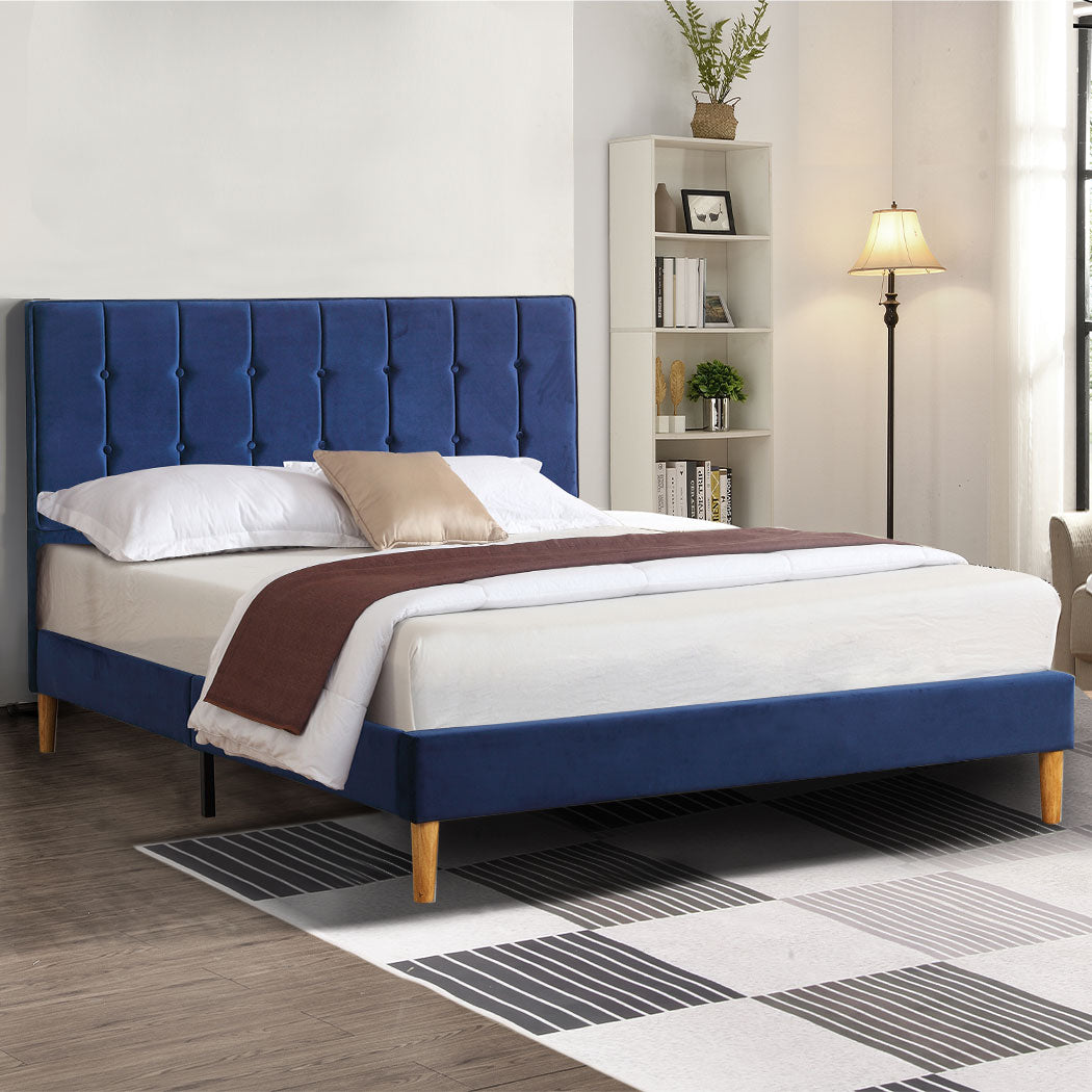 Levede Fabric Bed Frame Double Mattress Blue-1910113207599632390