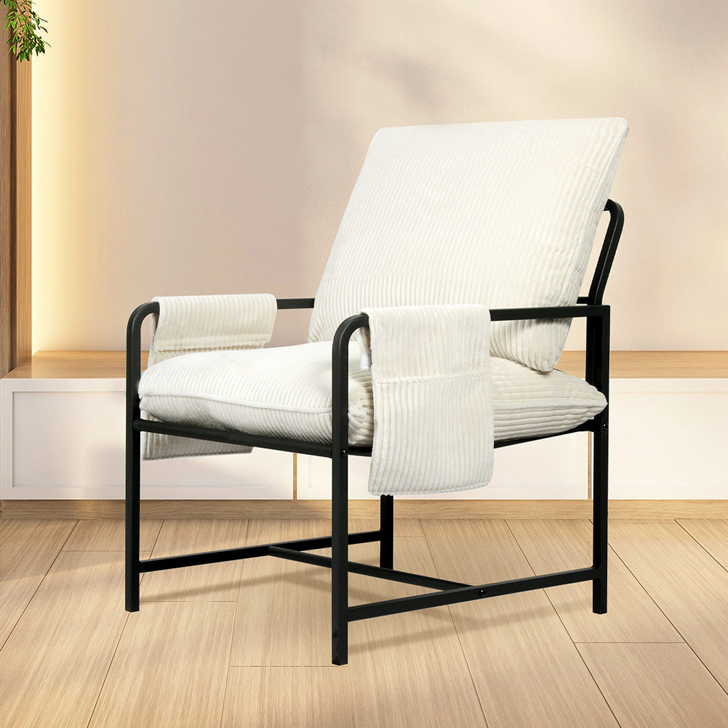 Levede Metal Framed Lounge Chair Corduroy in Beige-1954802469909434374