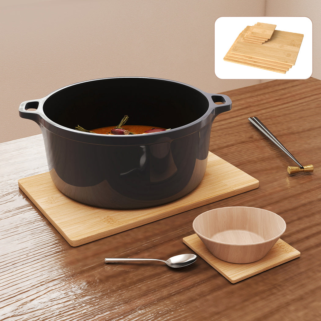 Toque 8 Pcs Natural Bamboo Placemat Coaster Storage Dish-1973194190011633670