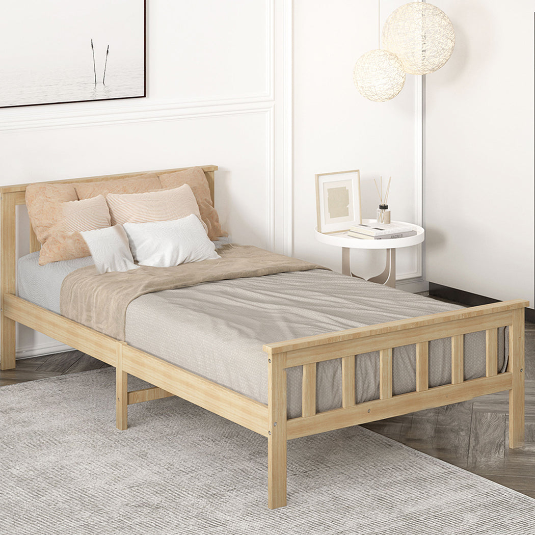 Levede Wooden King Single Bed Frame Nature Natural-1910113206089682950