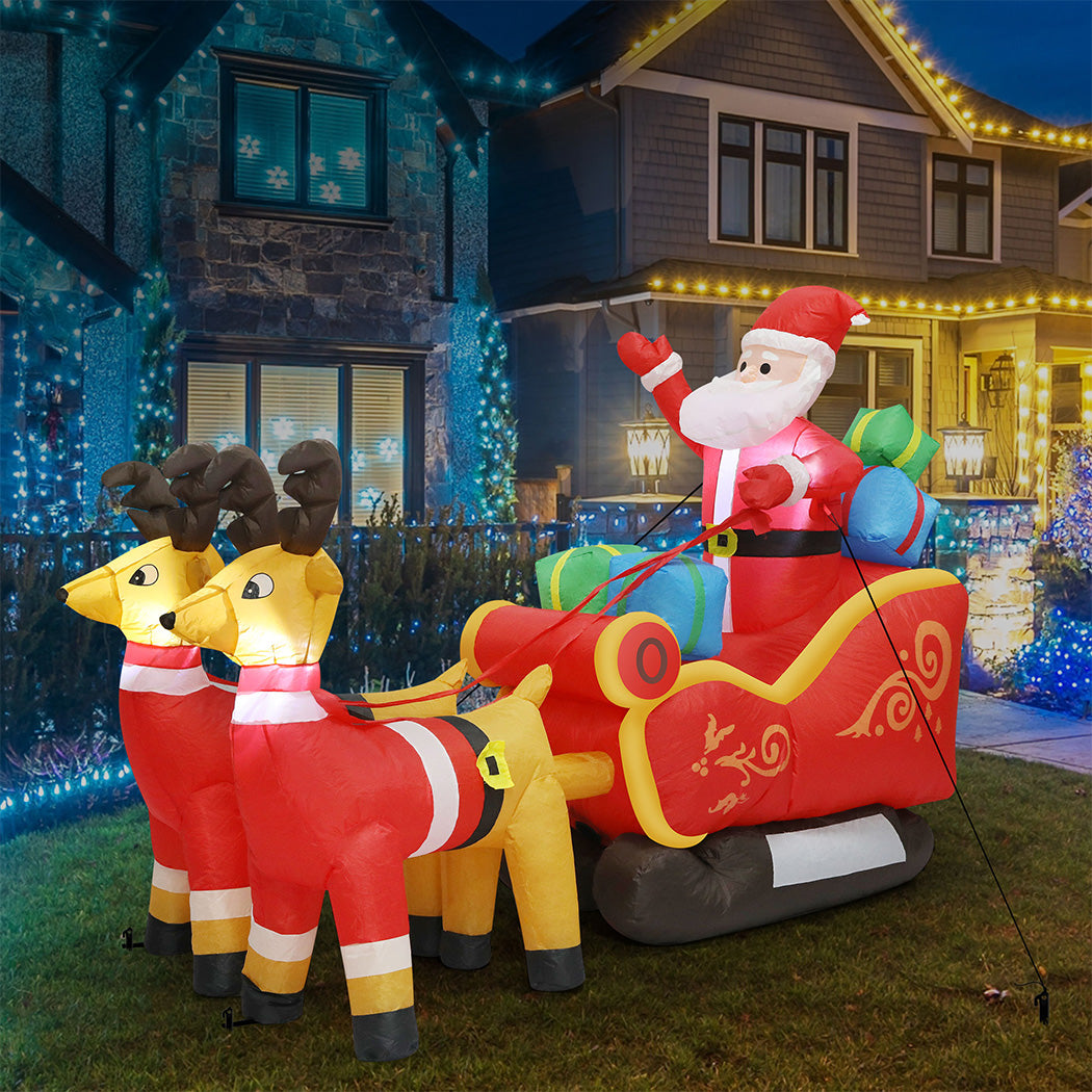 Santaco LED Inflatable Santa Sleigh Reindeer 2.2M-1973194173599322118