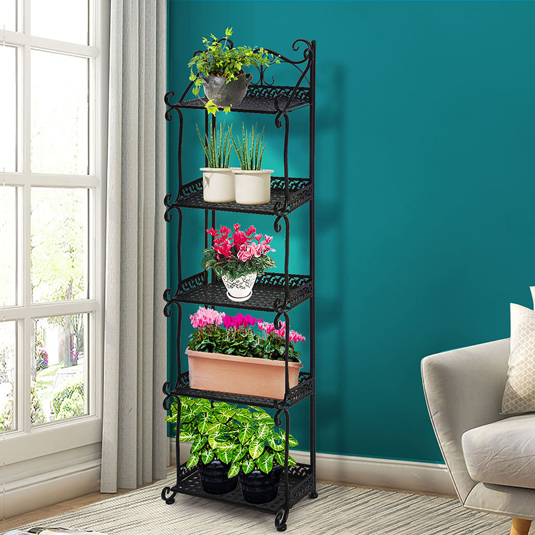 Levede Plant Stand 5 Tiers Outdoor Indoor Black-1910112301520916486