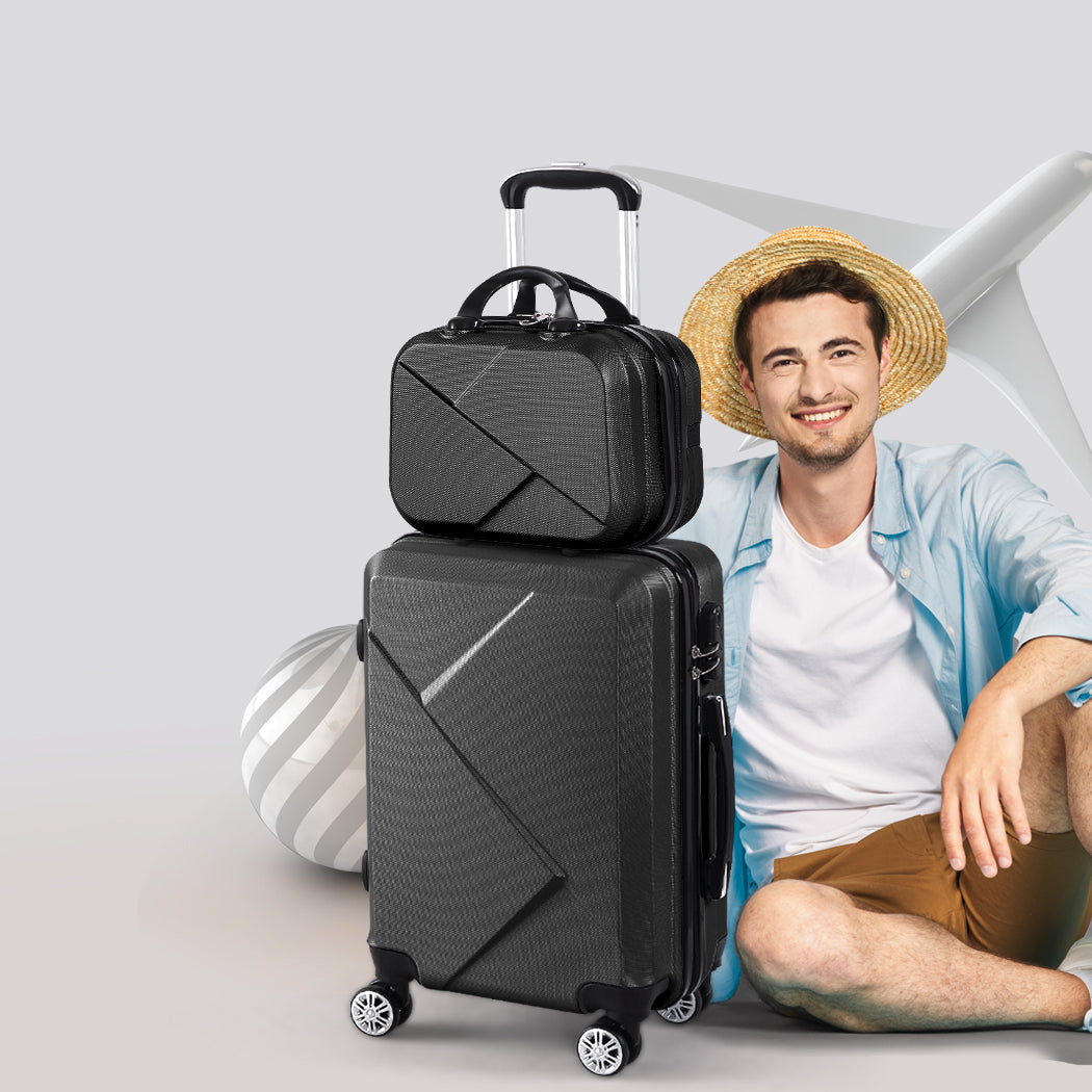 Slimbridge 2pcs 20"Travel Luggage Set Black-1954802807672541190