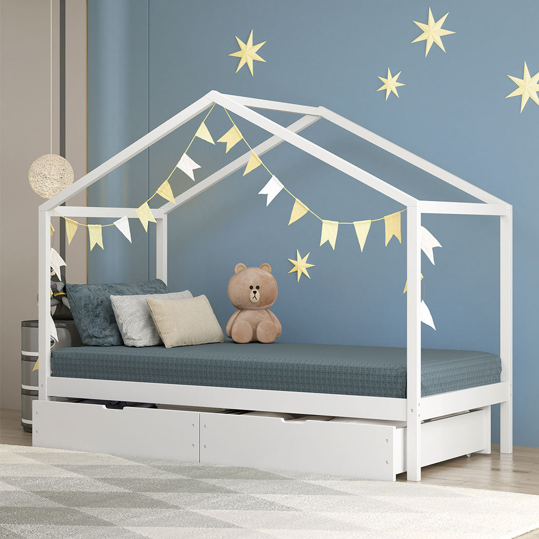Levede Bed Frame Wooden Single Timber White-1919892912007680006