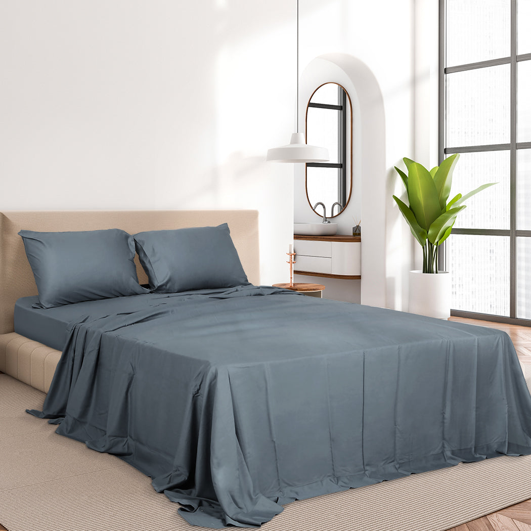 Dreamz 4pcs Queen Size 100% Bamboo Bed Sheet Set in Charcoal lColour-1954802920520290310