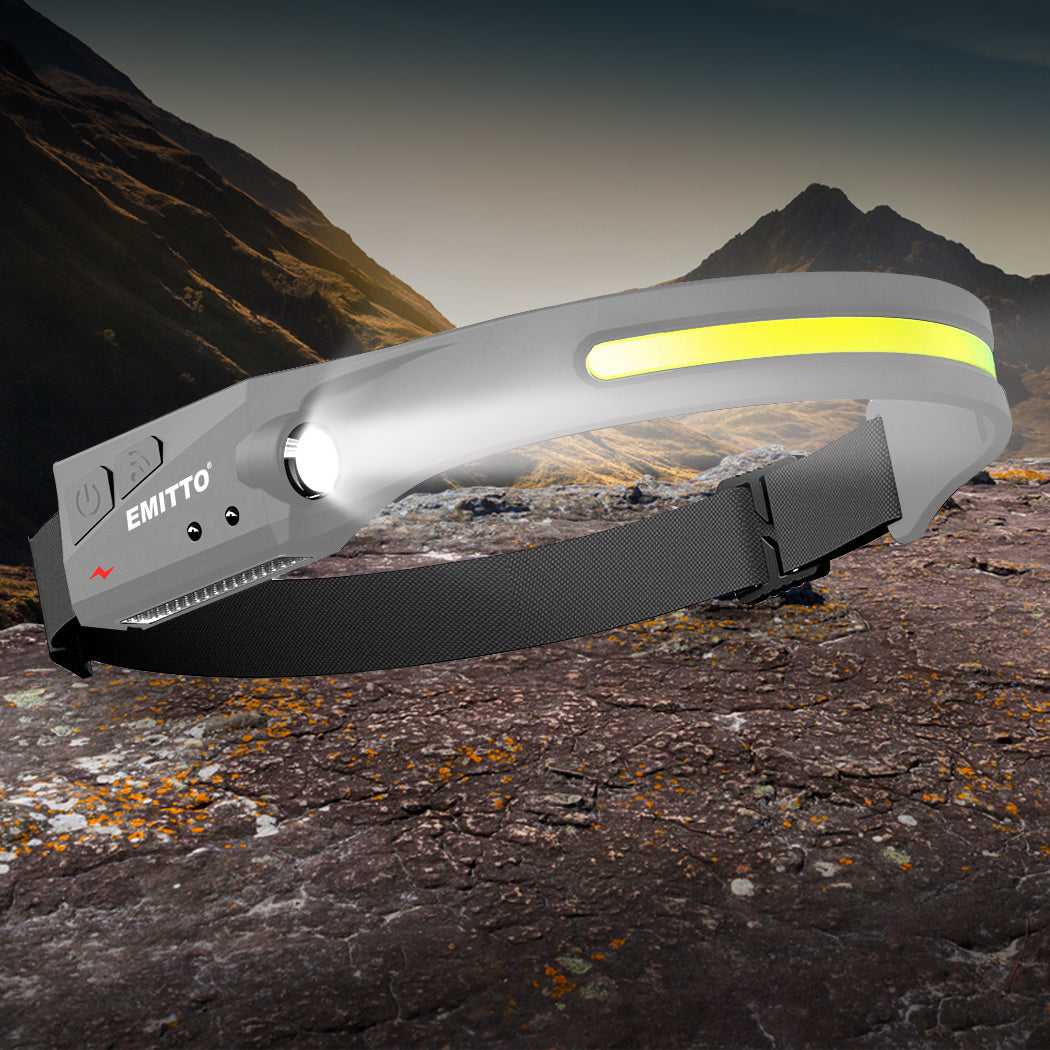 EMITTO COB LED Headlamp Torch Camping Grey-1919892862842048518