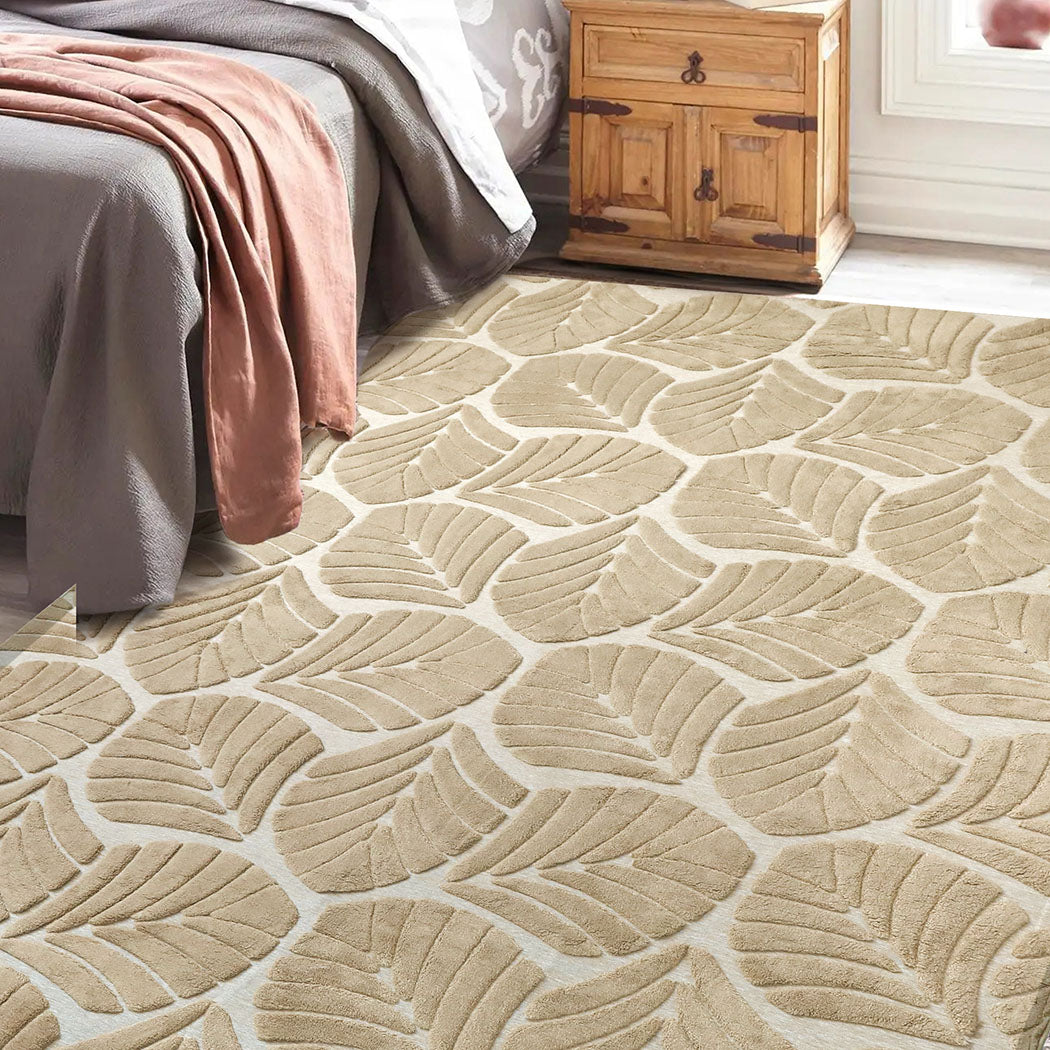 Marlow Floor Rug Soft Embossed Carpet Non Slip Plush Shaggy Rugs Leaf Pattern-1954802391383674886