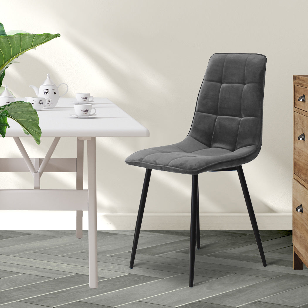 Levede 4x Dining Chairs Kitchen Velvet Grey-1954802984441483270