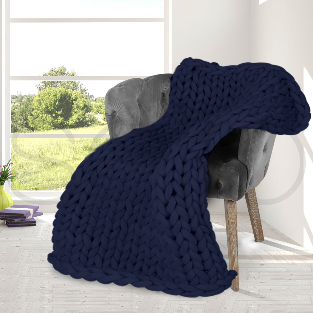 Dreamz Knitted Weighted Blanket Chunky Navy Kids-1910113227287695366