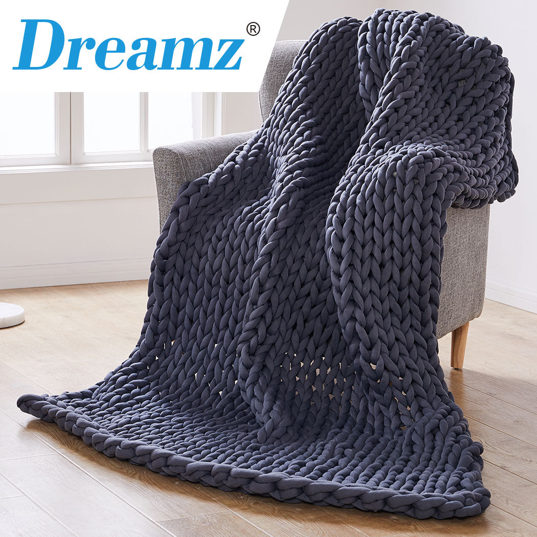 Dreamz Knitted Weighted Blanket Chunky Dark Grey Double 7KG-1954802943400218630