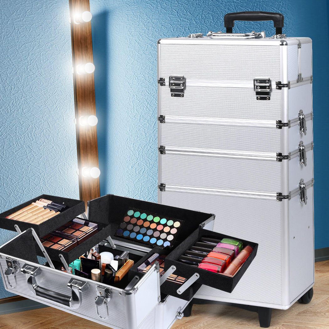 7 in 1 Rolling Makeup Case Professional Silver-1919892938922528774