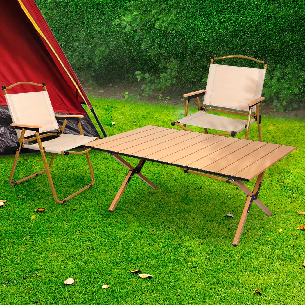 Levede Folding Camping Table Chair Set Oak-1954802885019701254