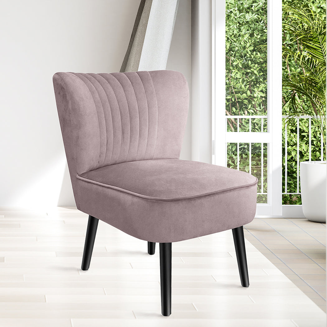 Levede Accent Chair Foot Stool Set Ottoman Pink-1919892908358635526