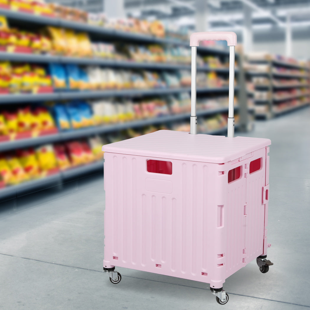 Folding Shopping Trolley Cart Portable Pink-1954802609982410758