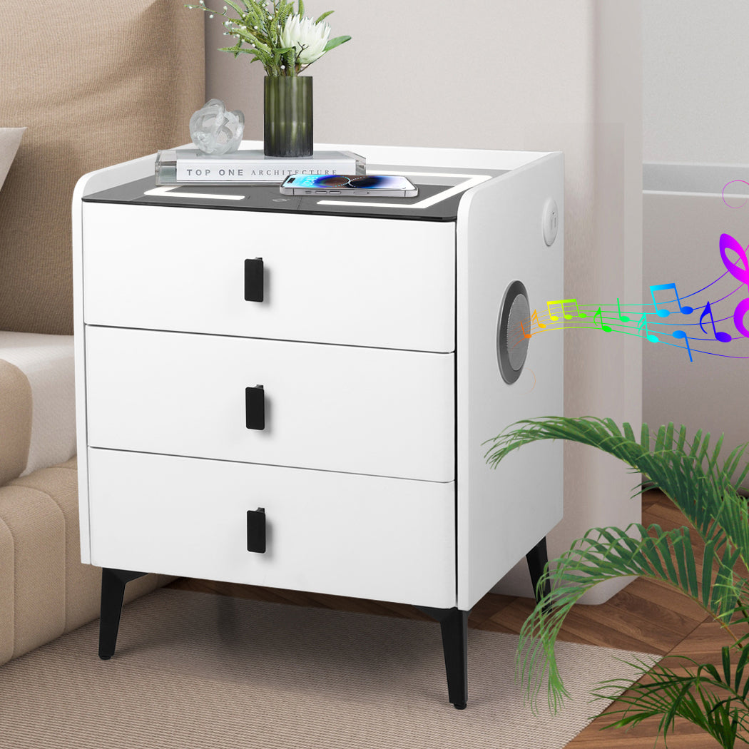 Levede Bedside Table LED Lights Drawers Storage-1954802385335488519
