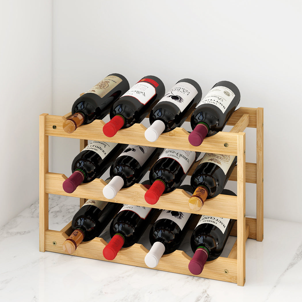 Toque Natural Bamboo Wine Rack 12 Bottles Organizer-1973193601500450822