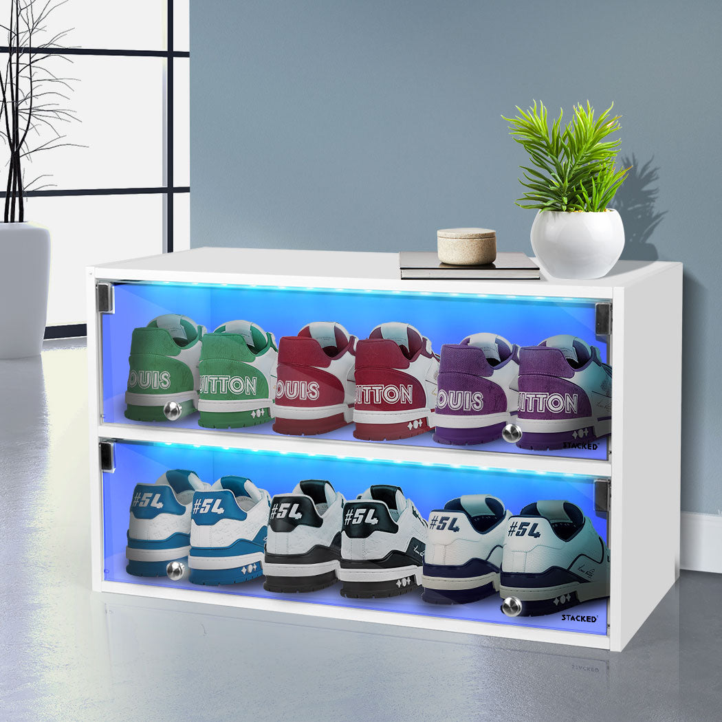 Stacked Shoes Storage Cabinet LED Sneaker White-1910112532069224455