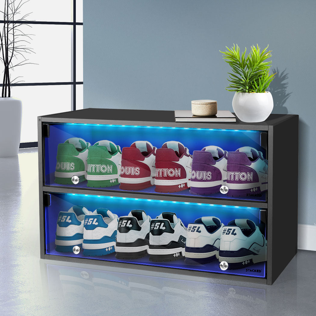 Stacked Shoes Storage Cabinet LED Sneaker Black-1910112531905646599