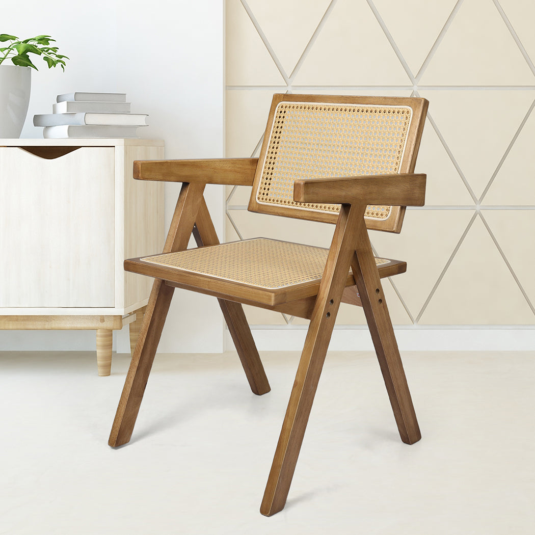 Levede 1x Dining Chair Solid Wood Rattan Natural-1954802993924804614