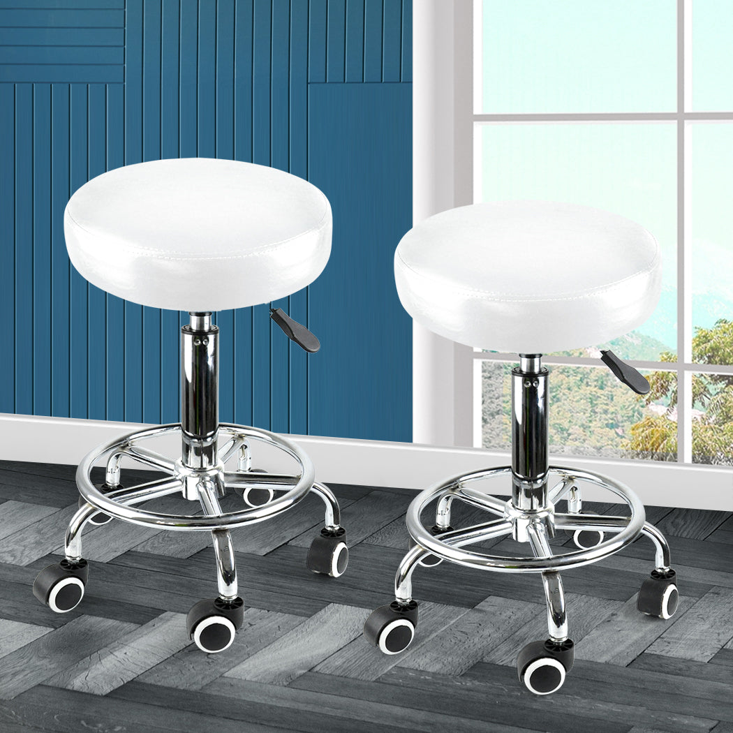 2x Levede Swivel Salon Barstool Hairdressing White-1954802613753090054
