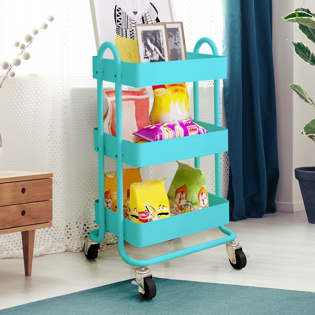 Levede 3 Tiers Kitchen Trolley Cart Turquoise-1917016721709993991