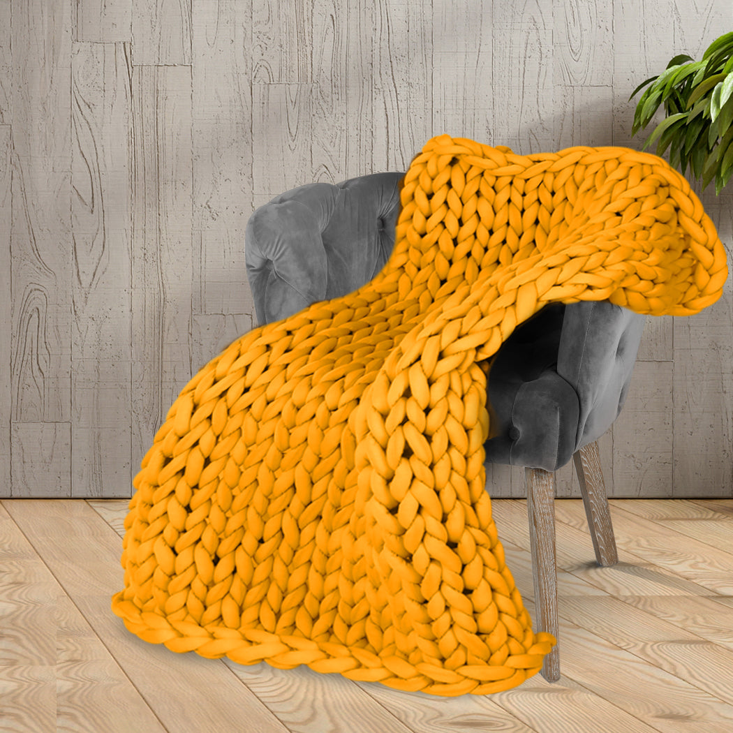 Dreamz Knitted Weighted Blanket Chunky Yellow Kids-1954802943995809799
