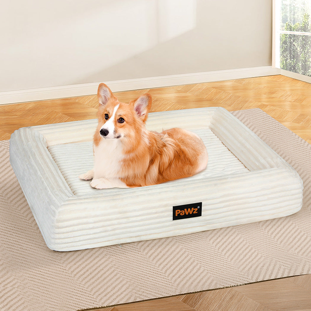 Pawz L Size Orthopedic Dog Bed with Corduroy Removable Cover Waterproof Washable Beige-1973193547448455175