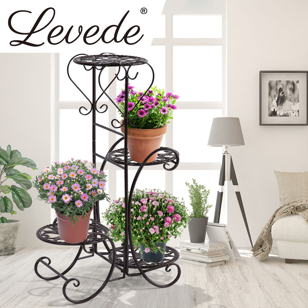 2x Levede Flower Shape Metal Plant Stand Black-1954802661928865799