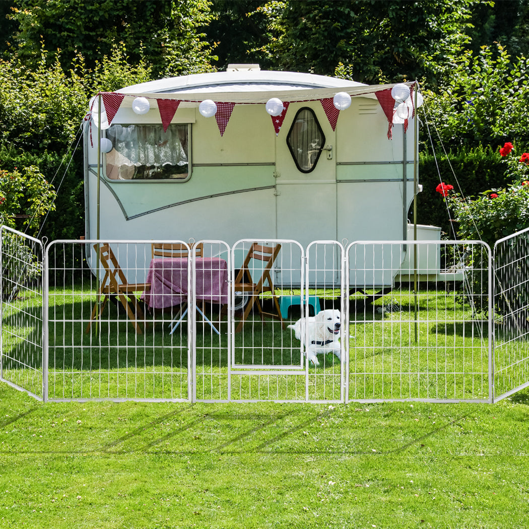 PaWz 8 Panel 48'' Pet Dog Playpen Puppy White 4kg chicken-1973193828466823175