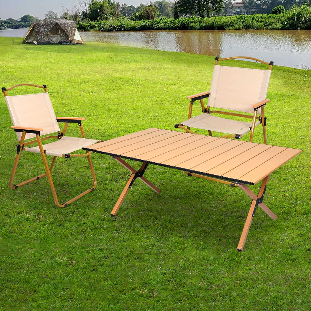 Levede Folding Camping Table Chair Set Oak-1954802885019701255