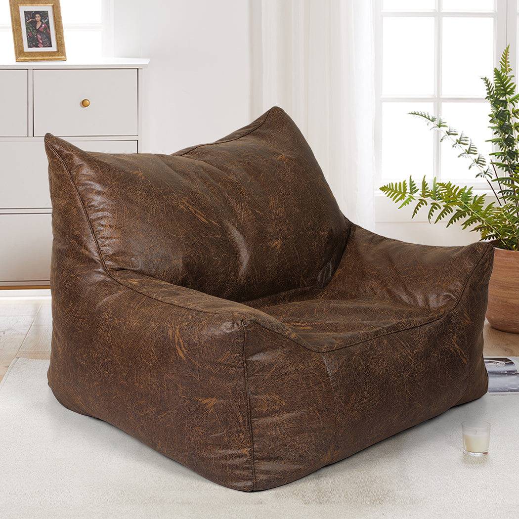 Marlow Bean Bag Chair Cover PU Indoor Dark Brown-1973194022554046471