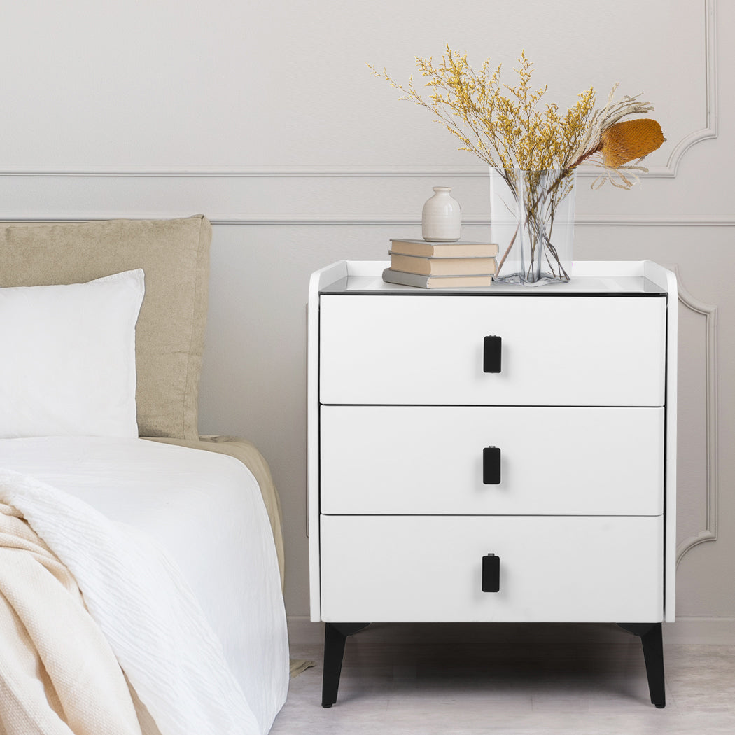 Levede Bedside Table LED Lights Drawers Storage-1954802385335488518