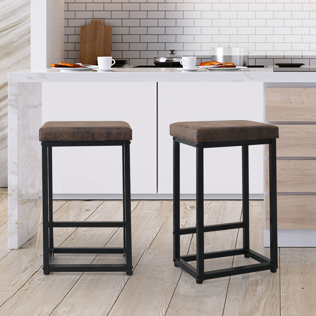 Levede 2X Bar Stools PU Leather Metal-1919892921822351367