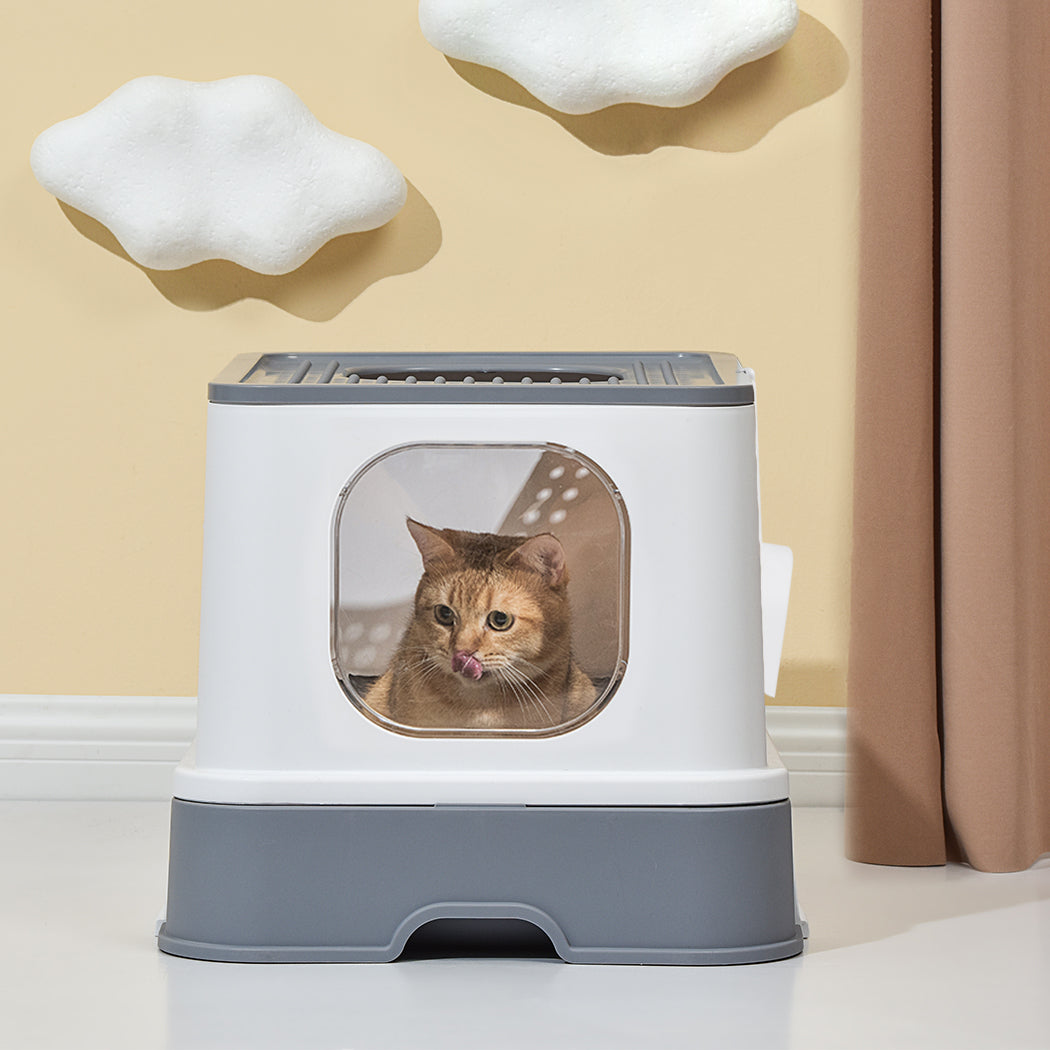 PaWz Cat Litter Box Fully Enclosed Kitty Grey-1954802512418705415