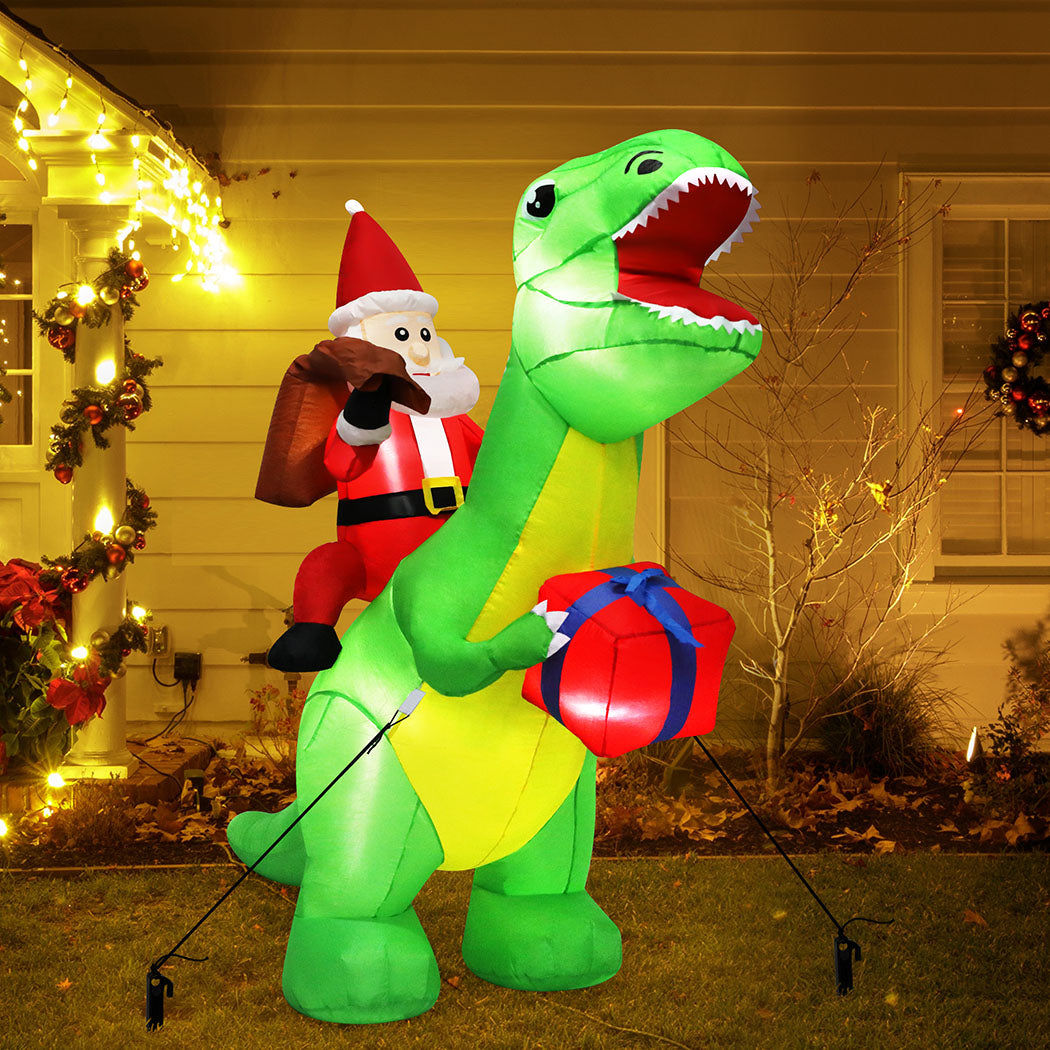 Santaco Christmas Inflatables Outdoor Santa Claus Riding Dinosaur Lights D�cor-1954803065337024519