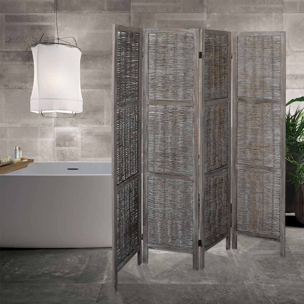 Levede 4 Panels Partition Room Divider Grey-1954802330268471303