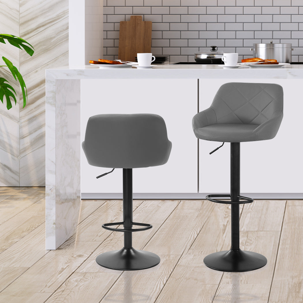 2x Bar Stools Stool Kitchen Chairs Swivel Grey-1919892919276408839