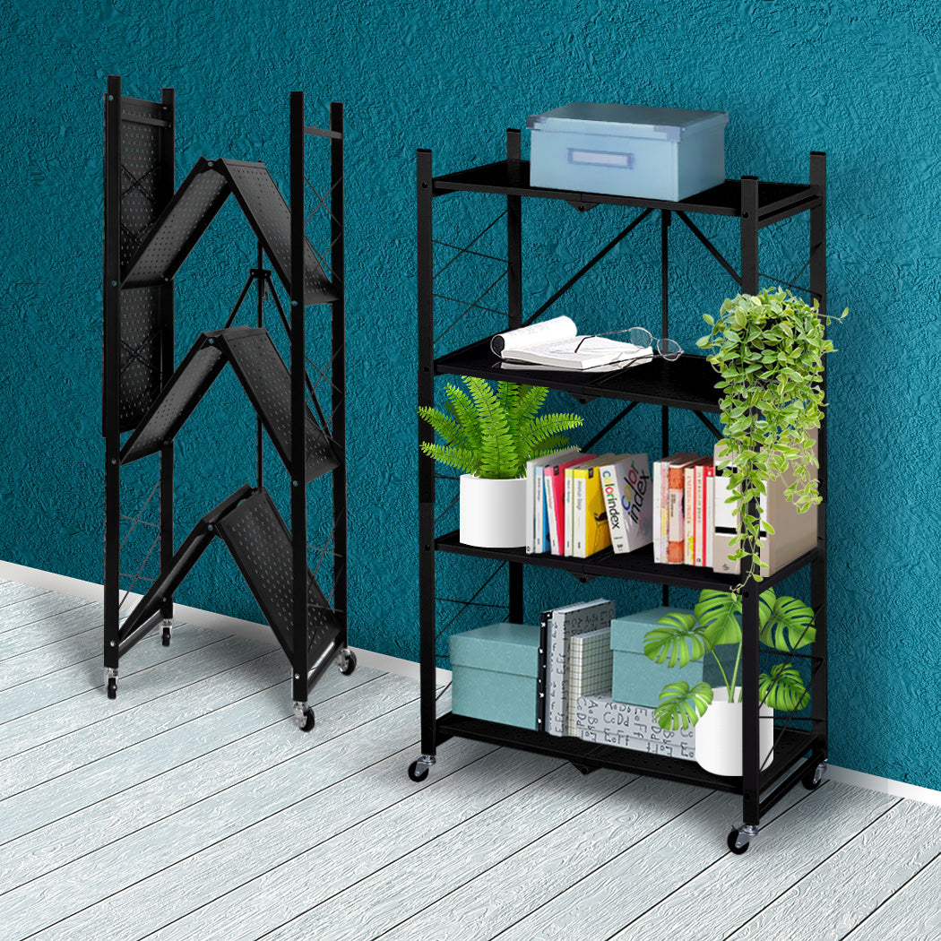 Levede Foldable Storage Shelf Display Black 4 Tiers-1919892859331416071