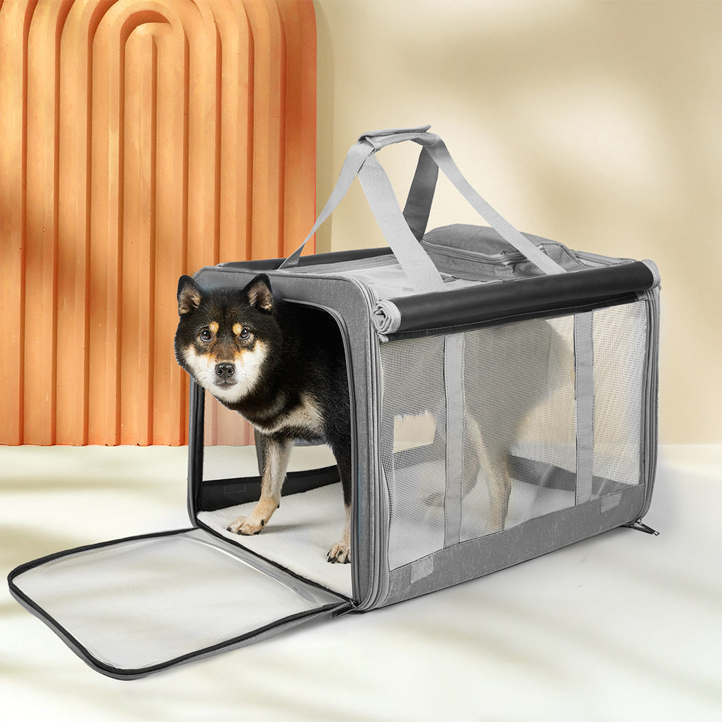 Pawz 3 in 1 Pet Soft Crate Dog Cat Carrier L Size Grey-1954802465652215815