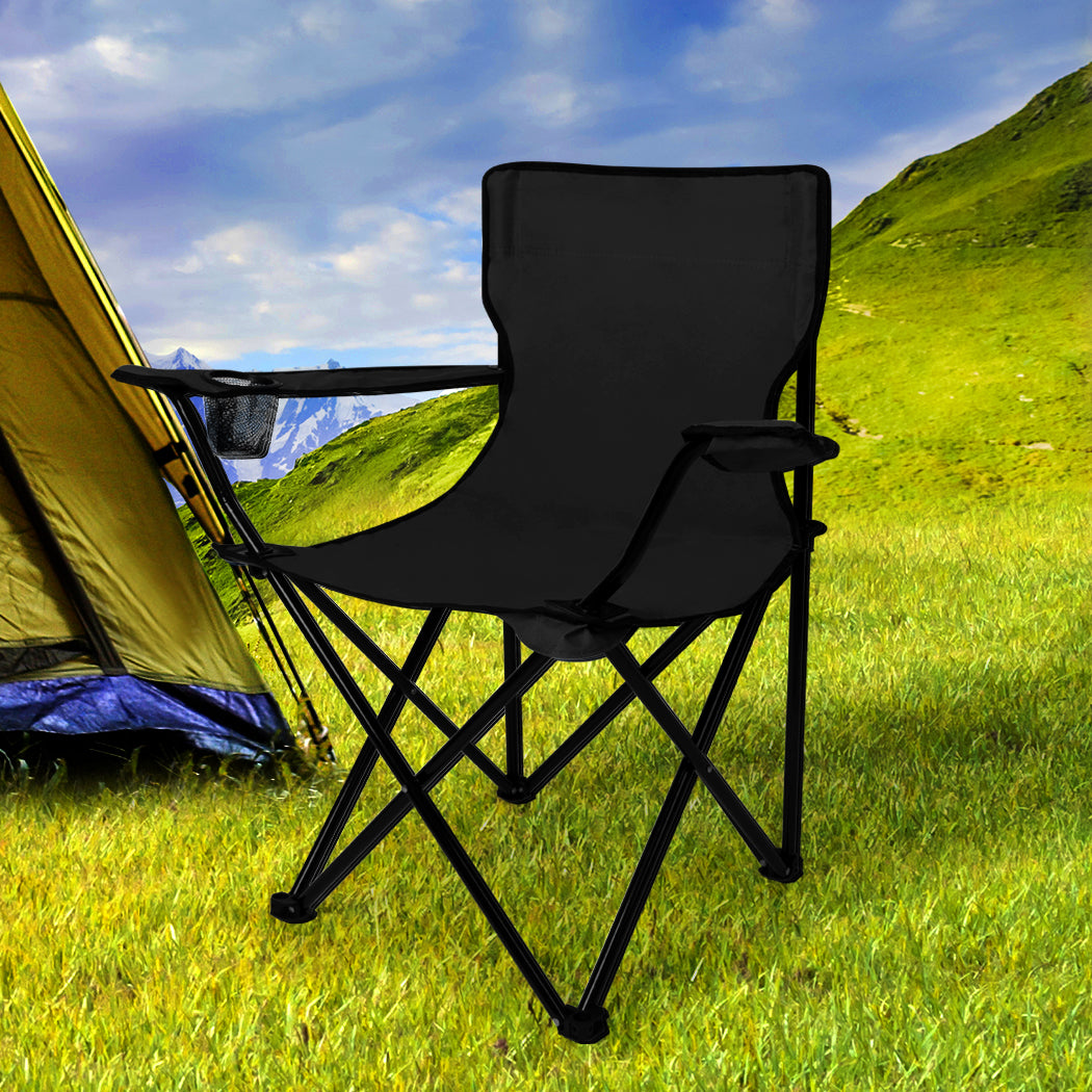 Levede 2Pcs Camping Chairs Folding Arm Black-1910112907425878023