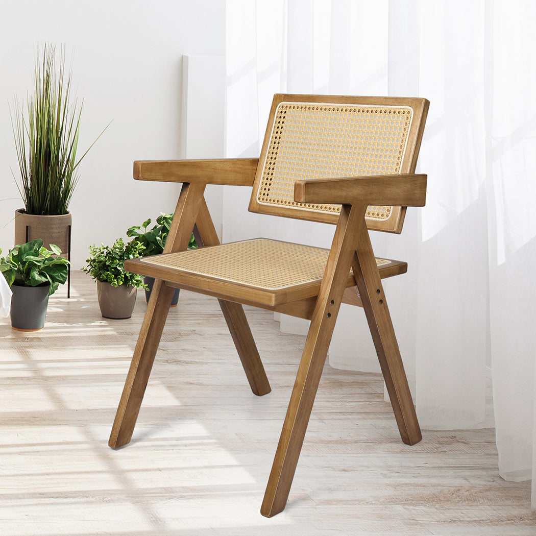 Levede 1x Dining Chair Solid Wood Rattan Natural-1954802993924804615