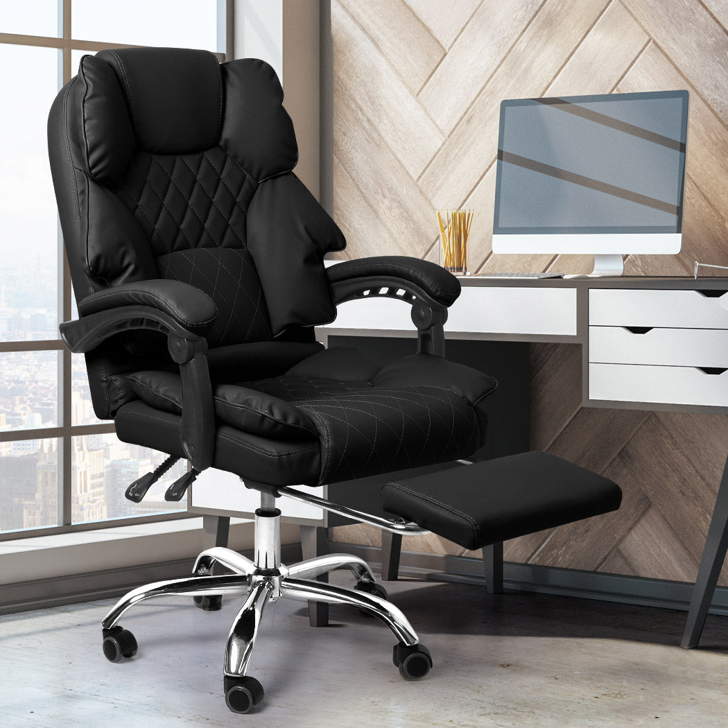 Levede Gaming Chair Office Computer Black Footrest-1910112922382766087