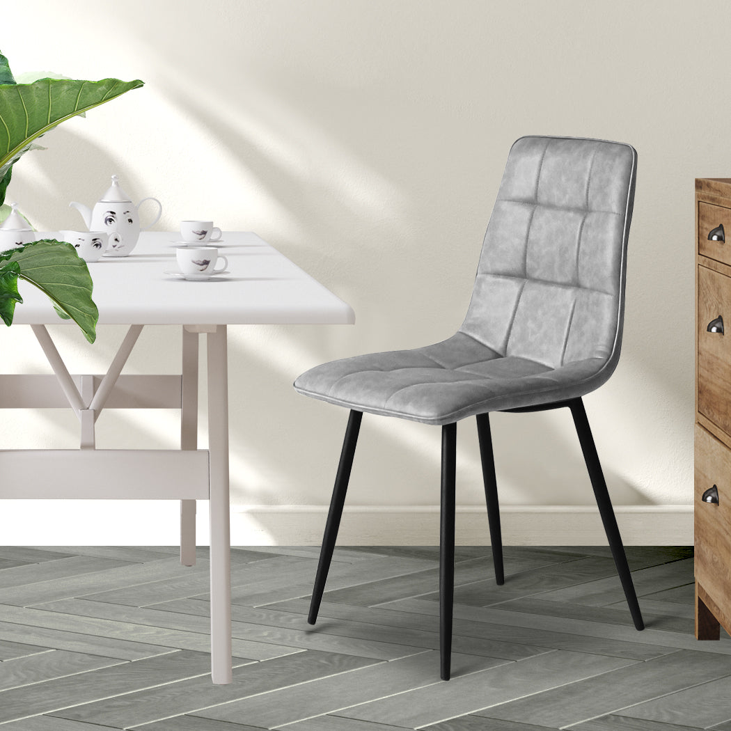 Levede 4x Dining Chairs Kitchen Chair Grey Faux Leather-1954802984823164935