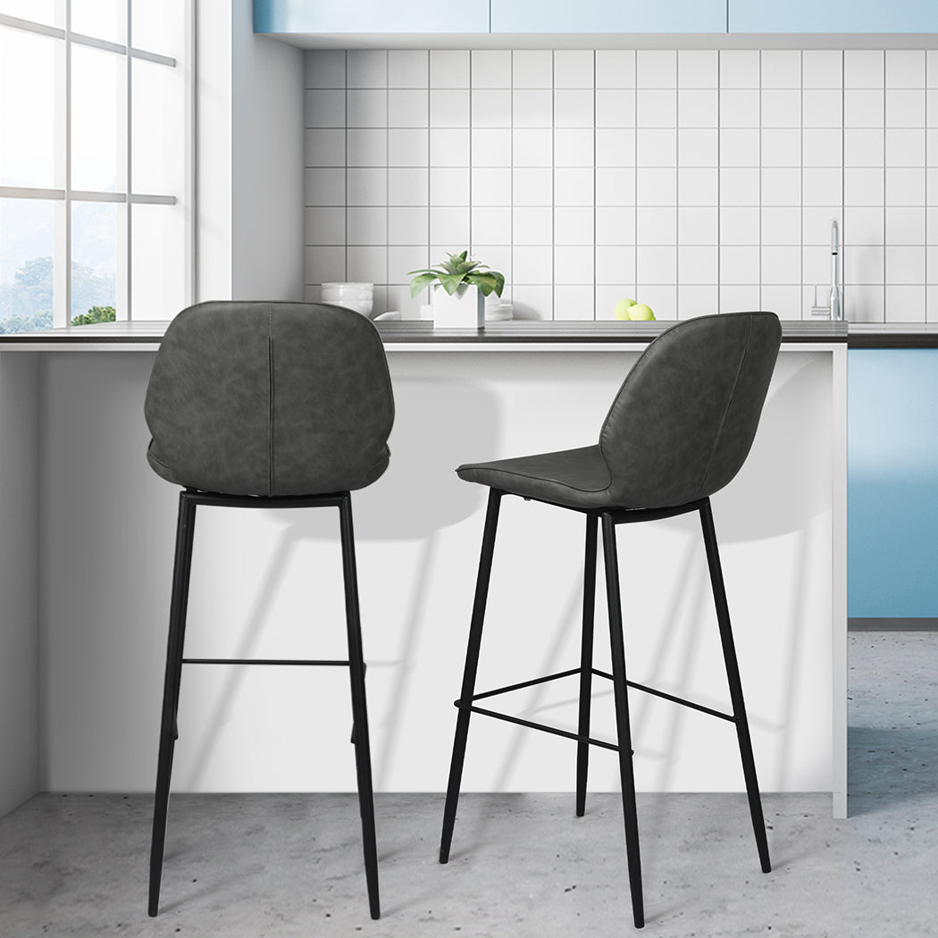 Levede 2x Bar Stool Barstools Counter Grey-1954802995145347079