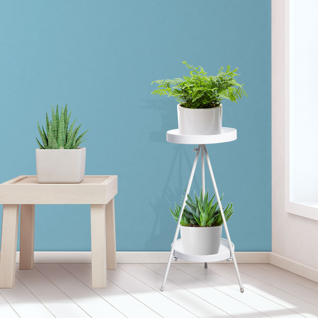Levede Plant Stand 2 Tiers Outdoor Indoor White Medium-1910112303920058375