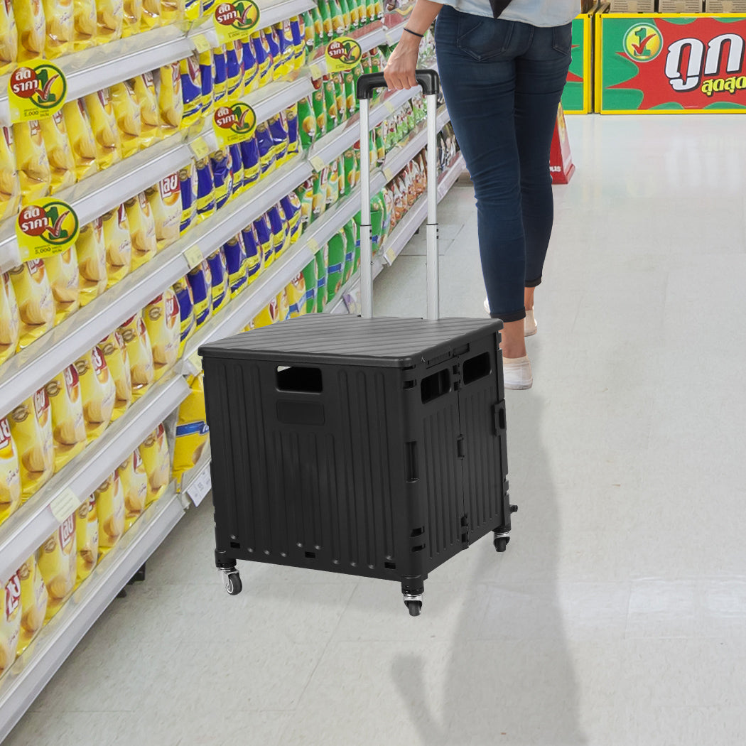 Folding Shopping Trolley Cart Portable Black-1954802609630089223