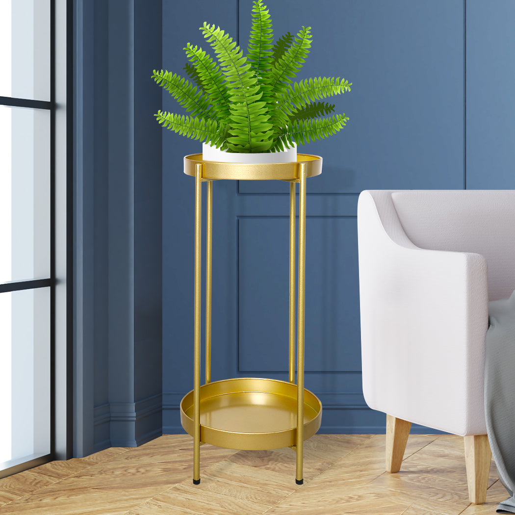 Levede 2 Tier Plant Stand Outdoor Indoor Gold Large-1954802665825374214